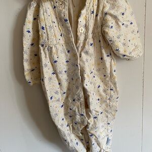 Vintage yellow Floral Baby Onesie with Blue and Yellow Accents